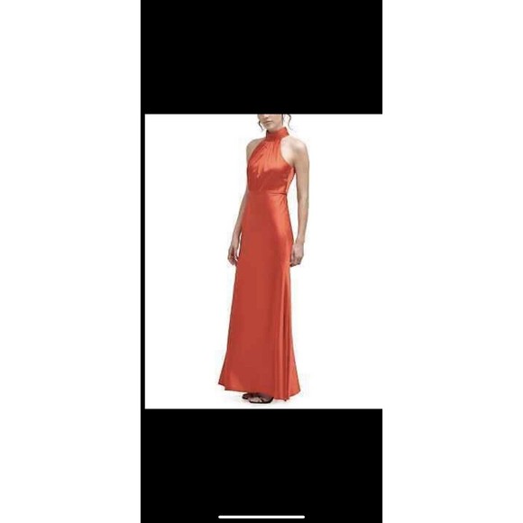 Calvin Klein NWT Elegant Long Dress SUNSET Satin Halter Gown SIZE 4 - Picture 4 of 9